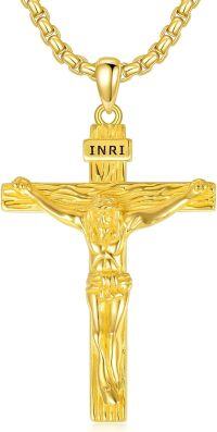 wholesale Sterling Silver Stainless Steel Men s Crucifix Necklace 22 +2 Chain Gift-01-Gold