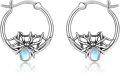 wholesale 925 Sterling Silver Spider Web Moonstone Hoop Earrings for Women Girls - Hypoallergenic Minimalist Dainty Fine  Set 3cm Diameter (Spider)-0-0