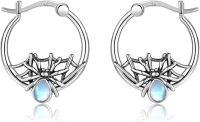 wholesale 925 Sterling Silver Spider Web Moonstone Hoop Earrings for Women Girls - Hypoallergenic Minimalist Dainty Fine  Set 3cm Diameter (Spider)-Spider