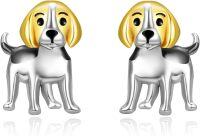 wholesale 925 Sterling Silver Gold and White Puppy Stud Earrings for Women - Dog Lover Gift-Beagle