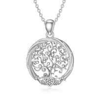 wholesale 925 Sterling Silver Heart & Tree Pendant Necklace with Cubic Zirconias for Women's Family s-tree of life-style 15
