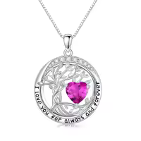 wholesale 925 Sterling Silver Austrian Crystal Tree of Life Pendant Necklaces with Birthstone for Women-10-Oct-Pink