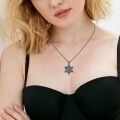 wholesale 925 Sterling Silver Star Of David Necklace Black Gold Plated Turquoise Inlay Chai Pendant-0-4