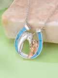TOUPOP Sterling Silver Turquoise Horseshoe Necklace Western Cowgirl Jewelry Gift-0-1