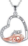 wholesale 925 Sterling Silver Axolotl Heart Pendant Necklaces - I Love You Forever Gifts for Mom on Mothers Day Birthdays-0-0