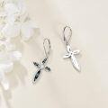 wholesale 925 Sterling Silver Black Shell & Cubic Zirconia Cross Dangle Drop Earrings for Women-0-3