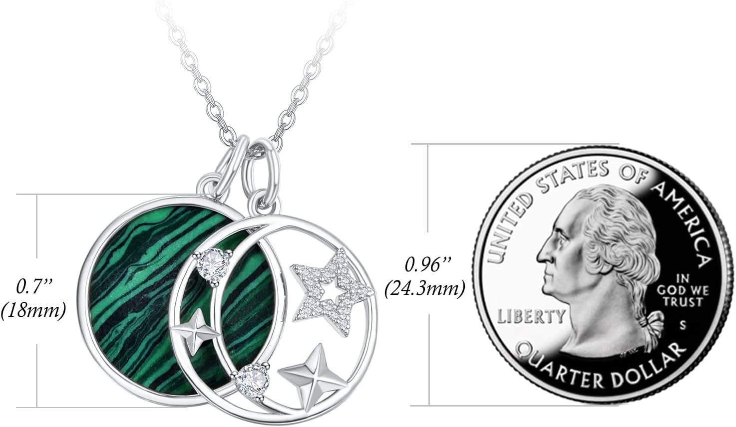  Sterling Silver Silver Abalone Pink Fritillary Malachite Moon Star Pendant Necklace -0-1