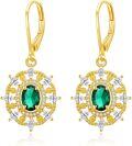wholesale Gold 925 Sterling Silver Emerald & Cubic Zirconia Leverback Drop Earrings for Women-0-0