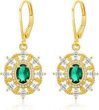 wholesale Gold 925 Sterling Silver Emerald & Cubic Zirconia Leverback Drop Earrings for Women-Emerald Earrings 2