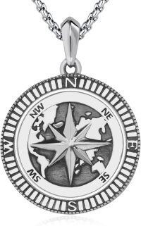 wholesale 925 Sterling Silver  World Map Compass Pendant Necklace-3-World Map Compass Necklace