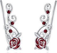 wholesale 925 Sterling Silver Red Garnet Floral Vine Studs Earrings-Rose Flower