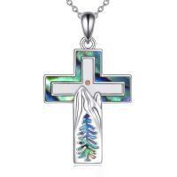 wholesale 925 Sterling Silver Abalone Shell Tree of Life Cross Pendant Necklace for Women Gifts-Silver-Cross Necklace Mountain