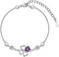 wholesale 925 Sterling Silver 925 Heart-Shaped Clover Anklet w/ Purple Crystal & White CZs for Women-0-0