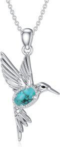 wholesale 925 Sterling Silver Genuine Turquoise Hummingbird Pendant Necklace for Women-0-0