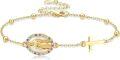 wholesale 925 Sterling Silver Yellow Gold Over Sterling Silver & Zircon Virgin Mary Rosary Bracelet with Cross Charm-0-0