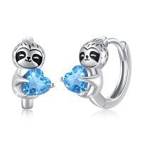 wholesale 925 Sterling Silver Heart-shaped Blue Crystal Sloth Charm Bead For Bracelet Or Necklace-Blue