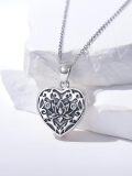 wholesale 925 Sterling Silver Oxidized Heart Shaped Photo Locket Pendant Necklace for Women and Moms-0-2