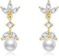 wholesale 14K Gold Pearl Flower Drop Dangle Earring for Women Girls-0-0