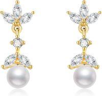 wholesale 14K Gold Pearl Flower Drop Dangle Earring for Women Girls-Pearl