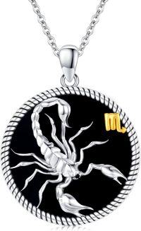 wholesale 925 Sterling Silver Scorpio Zodiac Sign Black Onyx Coin Pendant Necklace-Scorpio(10.24-11.22)