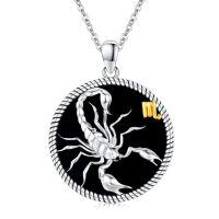wholesale 925 Sterling Silver Scorpio Zodiac Pendant Necklace Black Onyx Platinum Plated-Scorpio(10.24-11.22)