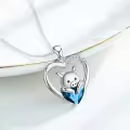 wholesale 925 Sterling Silver Heart-Shaped Blue Crystal Pig Pendant Necklace for Women and Girls' Birthday Gifts-0-1