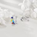 wholesale 925 Sterling Silver Colorful Enamel Floral Huggie Hoop Earrings with Blue Stone and Multicolor Petals-0-3