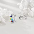 wholesale 925 Sterling Silver Colorful Enamel Floral Huggie Hoop Earrings with Blue Stone and Multicolor Petals-0-3