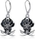wholesale 925 Sterling Silver Pirate Skull Crossbones Drop Earrings Gothic Halloween Gift for Her-0-0