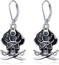 wholesale 925 Sterling Silver Pirate Skull Crossbones Drop Earrings Gothic Halloween Gift for Her-Skull B