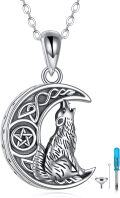 wholesale 925 Sterling Silver Crescent Moon with Pentagram and Wolf Celtic Knot Pendant Necklace for Women & Men-0-0