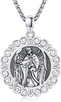 wholesale Sterling Silver Archangel Medals St Pendant Necklace for Men Women-81-St Gabriel Filigree(round silver)