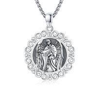 wholesale 925 Sterling Silver Archangel Medals St Pendant Necklace for Men Women-81-St Gabriel Filigree(round silver)