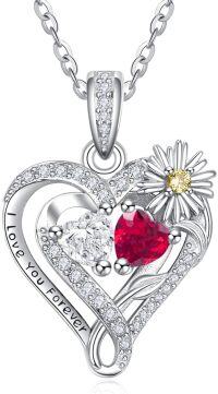 wholesale  Sterling Silver Daisy Heart Birthstone Necklace for Women -04-07-Apr-Jul