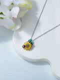 wholesale 925 Sterling Silver 925 Green Leaf Yellow Flower Red Black Dot Pendant Necklace Gift-0-2