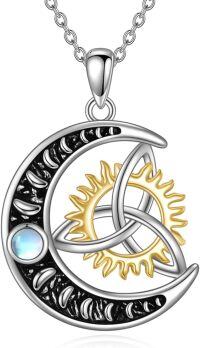 wholesale 925 Sterling Silver Moonstone Crescent Sun and Moon Pendant Necklace-Celtic Knot