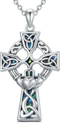 wholesale 925 Sterling Silver Celtic Knot Claddagh Heart Cross Pendant Luck Charm Necklace for Women Girls Gifts-Cross-CladdaghⅡ
