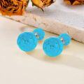 wholesale 925 Sterling Silver Round Blue Turquoise Stone Stud Earrings for Women 8mm Diameter s-0-2