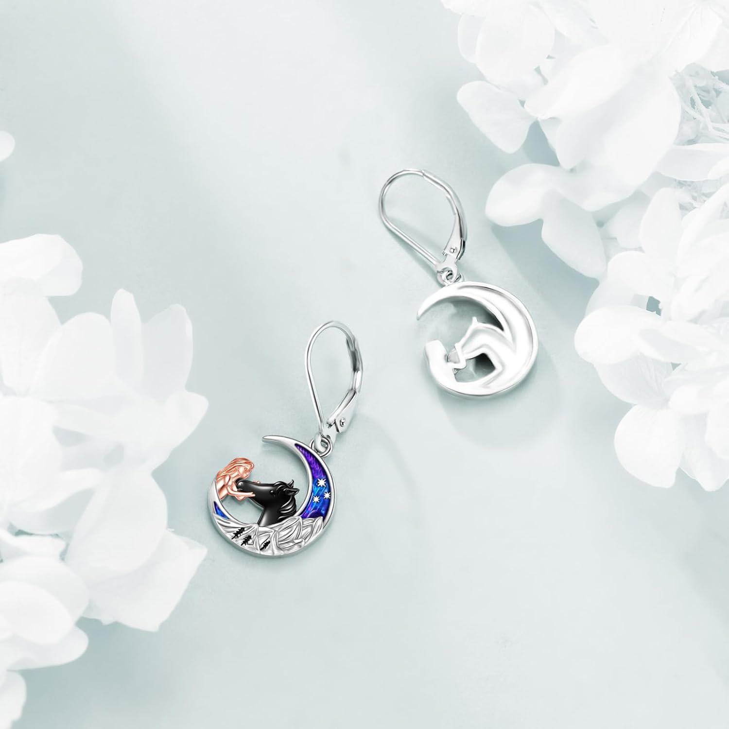wholesale 925 Sterling Silver Purple Abalone Shell Moonstone Horse Dangle Earring & Pendant Set for Women's Gifts-0-4