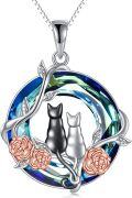 wholesale Sterling Silver Blue Crystal Cat Necklace for Women Mom Birthday Gift-0-0