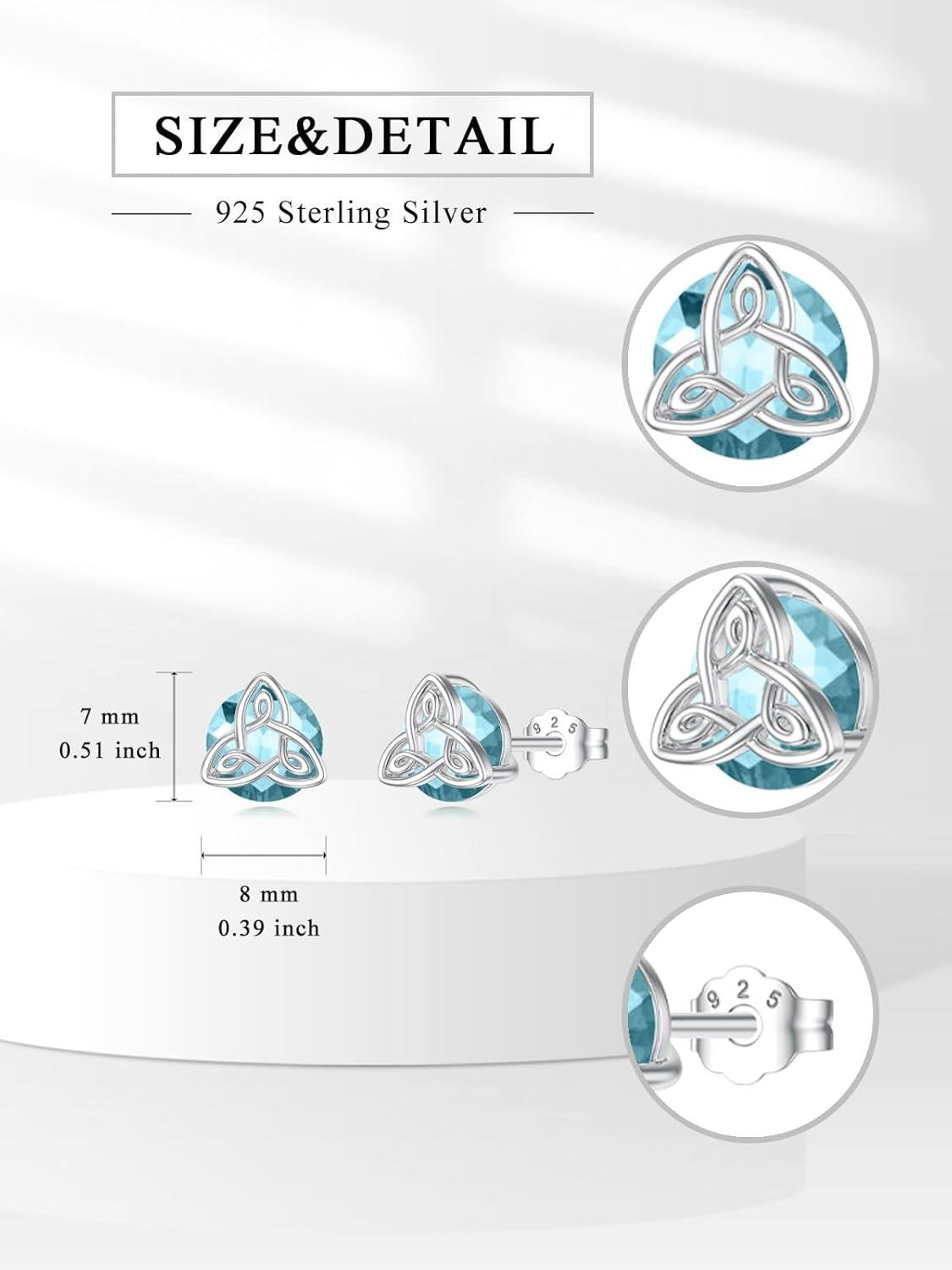 wholesale 925 Sterling Silver Celtic Knot Stud Earrings with Blue Topaz Birthstone for Women-0-1