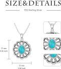 wholesale 925 Sterling Silver Oval Natural Turquoise Flower Pendant Necklace 45cm Chain-0-4