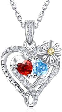 wholesale  Sterling Silver Daisy Heart Birthstone Necklace for Women -01-12-Jan-Dec