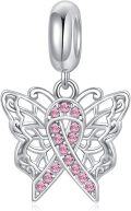 wholesale Sterling Silver & Pink Austrian Crystals Butterfly Pink Ribbon Charm for Pandora Bracelets 12.2x13.9mm-0-0