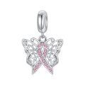 wholesale Sterling Silver & Pink Austrian Crystals Butterfly Pink Ribbon Charm for Pandora Bracelets 12.2x13.9mm-0-0