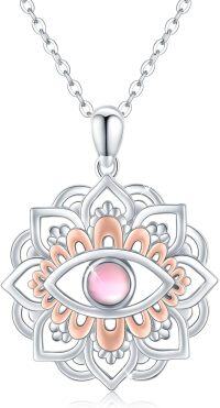 wholesale 925 Sterling Silver Pink Moonstone Evil Eye Lotus Pendant Necklaces for Women and Girls-Cat Eye stone