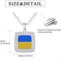 wholesale 925 Sterling Silver Square Blue and Yellow Ukraine Flag Pendant Necklace with Cubic Zirconia - Peace Style  for Women & Girls-0-1
