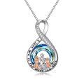 TOUPOP Sterling Silver Stone Family Pendant Necklace I Love You To The Moon And Back-0-0