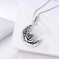 wholesale S925 Sterling Silver Moon Crescent Shape Rose Flower Pendant Necklace for Women Birth Month Gifts Her Birthday Jewelry-0-2