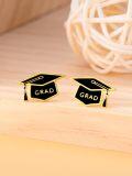wholesale 925 Sterling Silver Black Enamel Graduation Hat Studs - Women's High School & College  Ideas-0-2